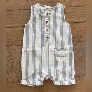 Firsts by Petit Lem 6 month Neutral Romper Coverall Summer One piece Blue Stripe